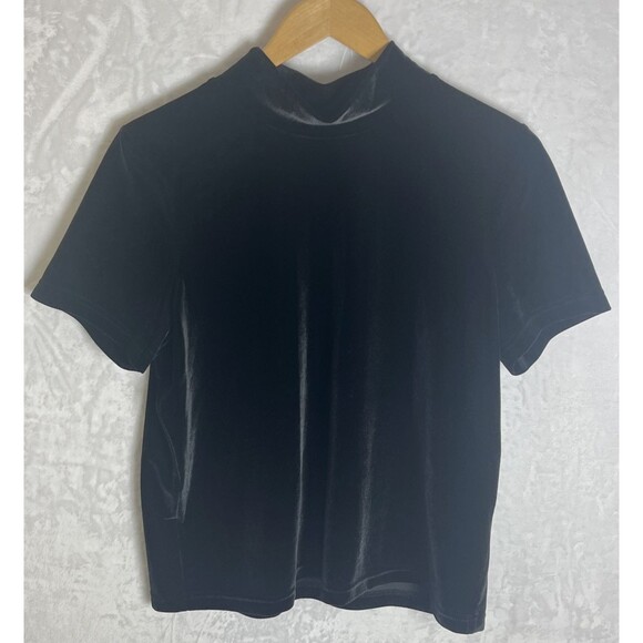 Madewell Velour Blouse Short Sleeved Black Size Large - Picture 1 of 8